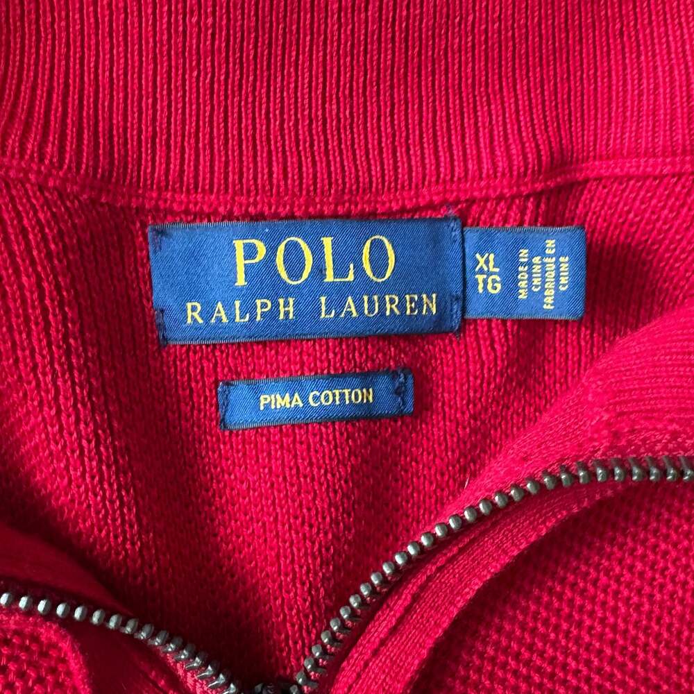 Polo Ralph Lauren Men's Red Pima Cotton Quarter-Zip Waffle-Knit Sweater - Picture 3 of 6